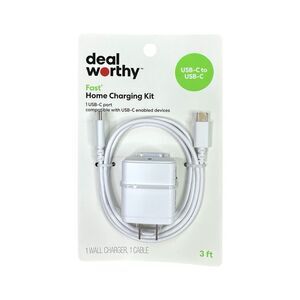 dealworthy Single Port 20W USB-C Home Charger 3’ USB-C to USB-C Cable - White